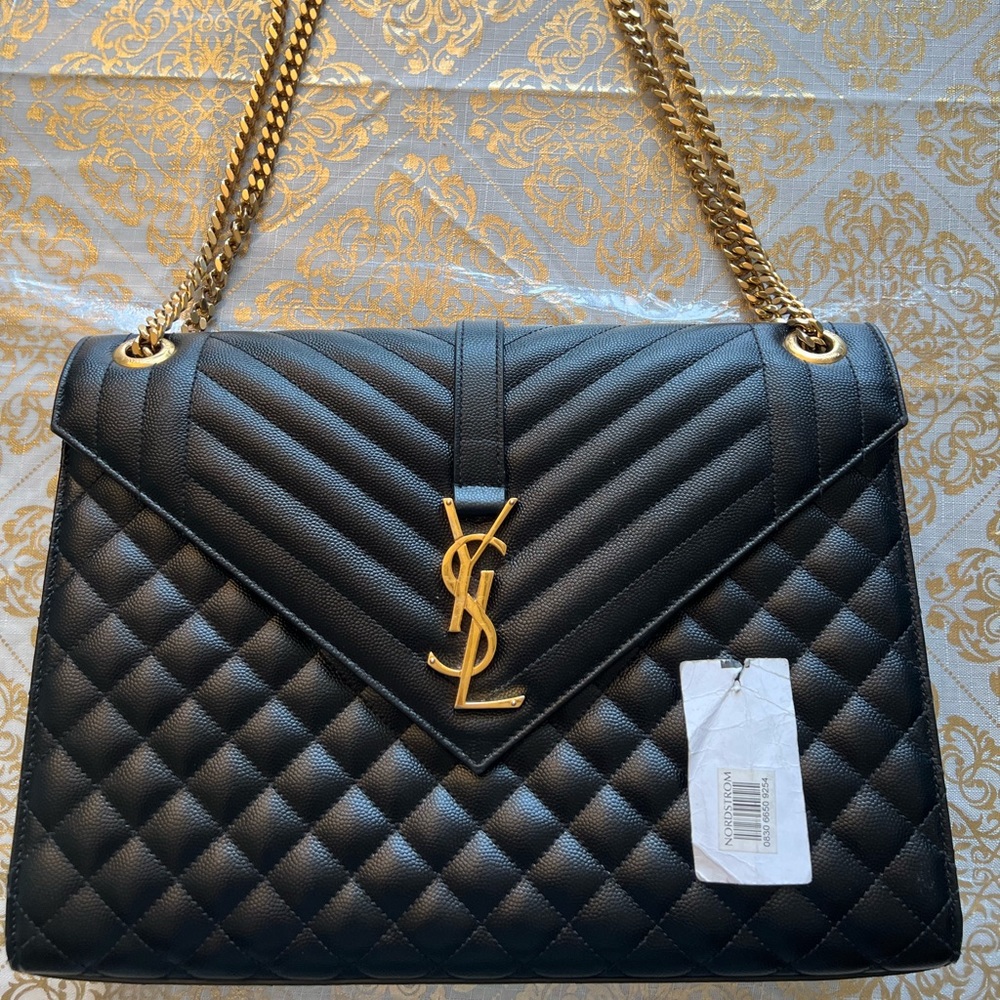 ENVELOPE LARGE BAG IN MIX MATELASSÉ GRAIN DE POUDRE EMBOSSED LEATHER - Picture 9 of 12